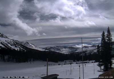 Photo: Tioga Pass on a snowy day. Courtesy University California San Diego webcam.